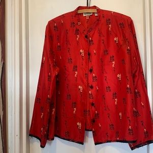 Blouse, Chinese design, red with black trim